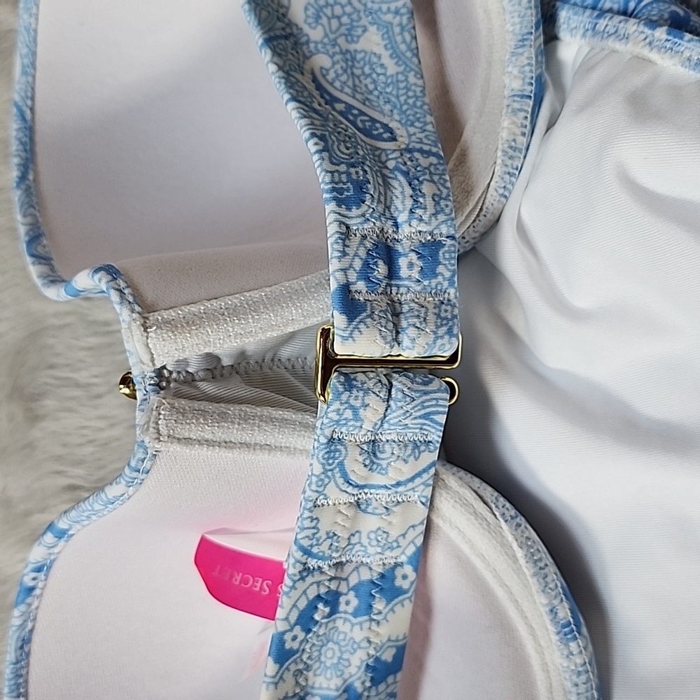 Victoria's Secret Light Blue Paisley Bandeau Bikini with Jewel Accent - Picture 4 of 4